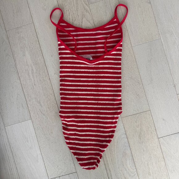 HUNZA G - Red and White Striped Swimsuit - Picture 3 of 4